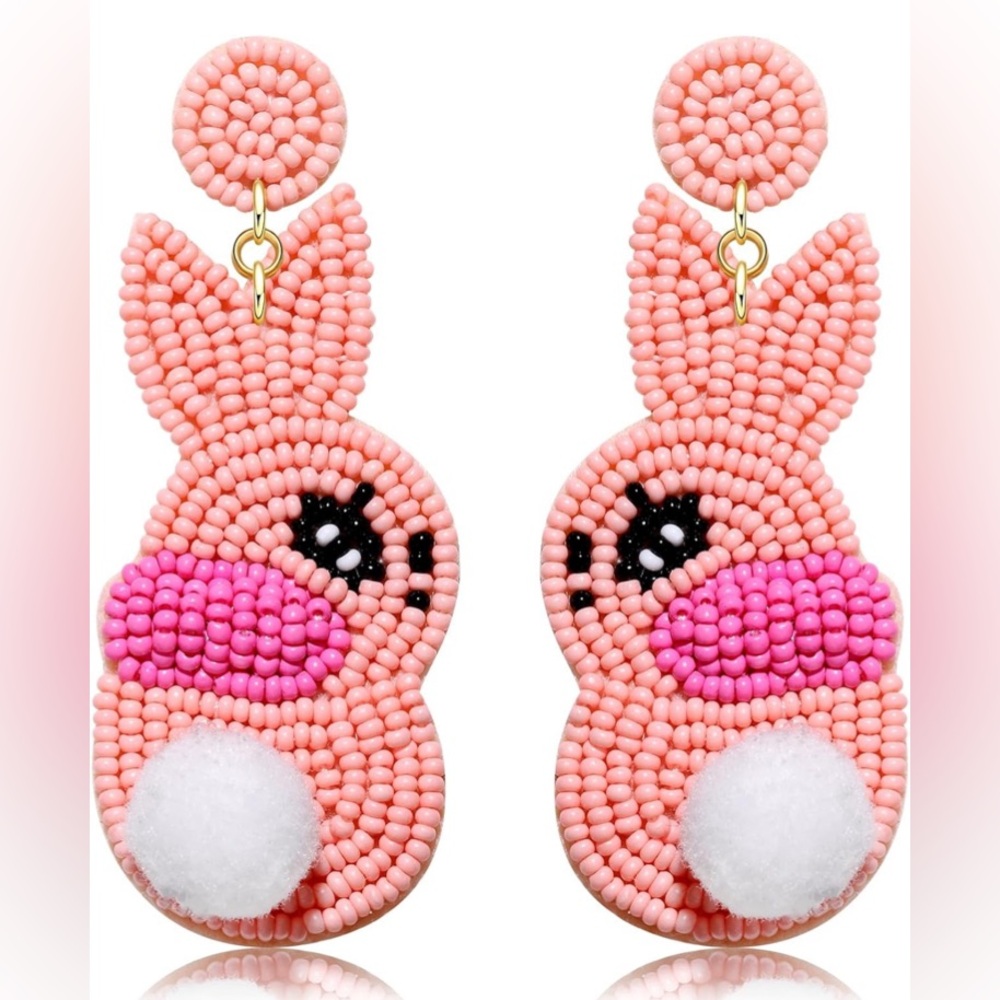 Colorful Beaded Bunny Statement Earrings